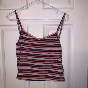 Tan, Red, And Blue Striped Crop Top